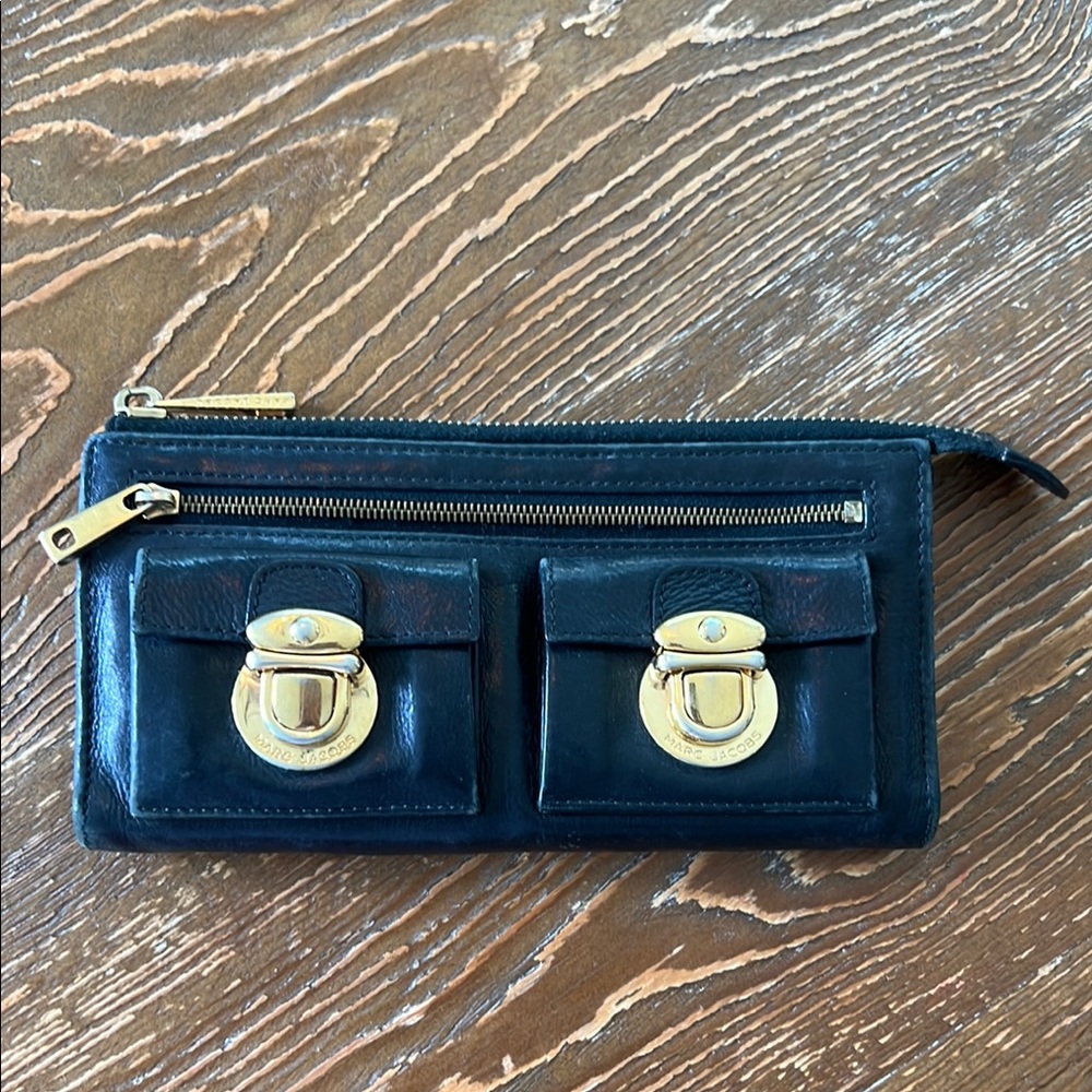 Marc Jacobs Black Wallet with Gold Hardware